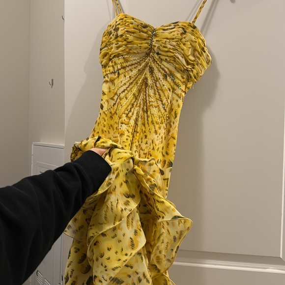Yellow Evening Dress Gown beaded Roberto cavalli vibes Y2K mermaid style - Picture 14 of 16